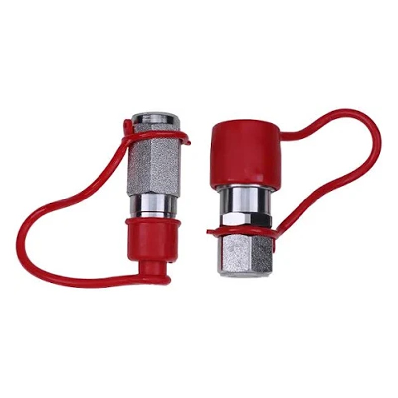 Flat Face Hydraulic Couplers/Quick Connect Couplings Set with Dust Caps 3/8 NPT x 1/2 Body