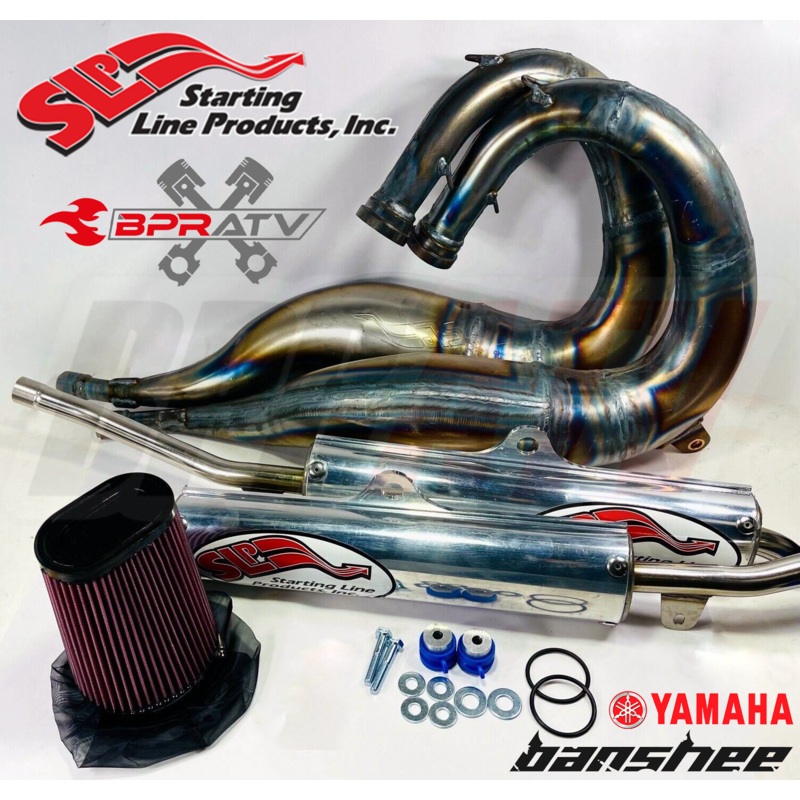 Yamaha BANSHEE SLP EXHAUST TWINS PIPES Stage 2 Pro Flow Filter Pre-Filter +10 HP